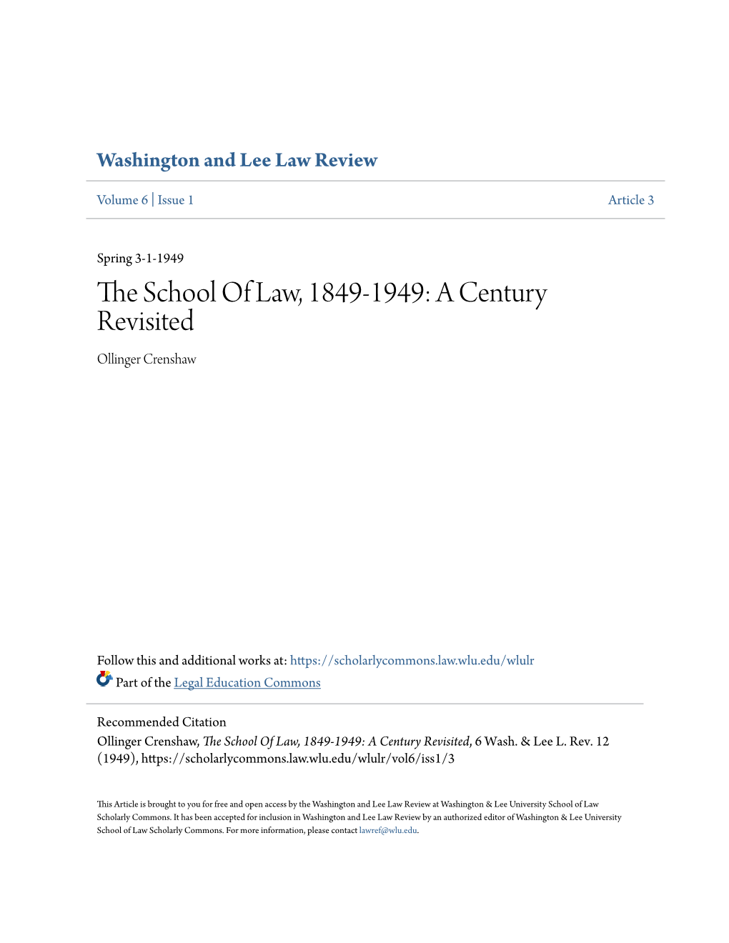 The School of Law, 1849-1949: a Century Revisited, 6 Wash