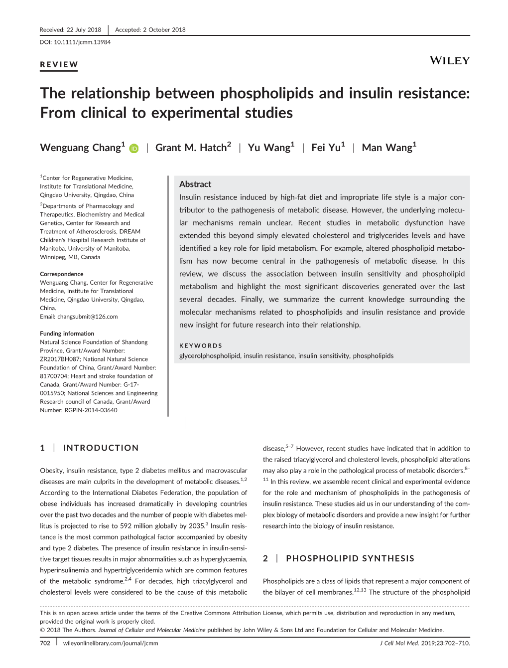 The Relationship Between Phospholipids and Insulin Resistance: from Clinical to Experimental Studies