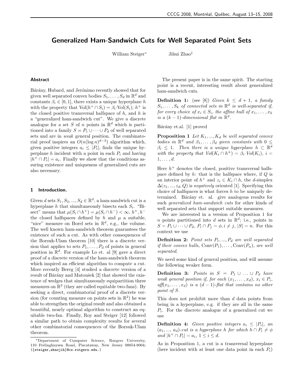 Generalized Ham-Sandwich Cuts for Well Separated Point Sets