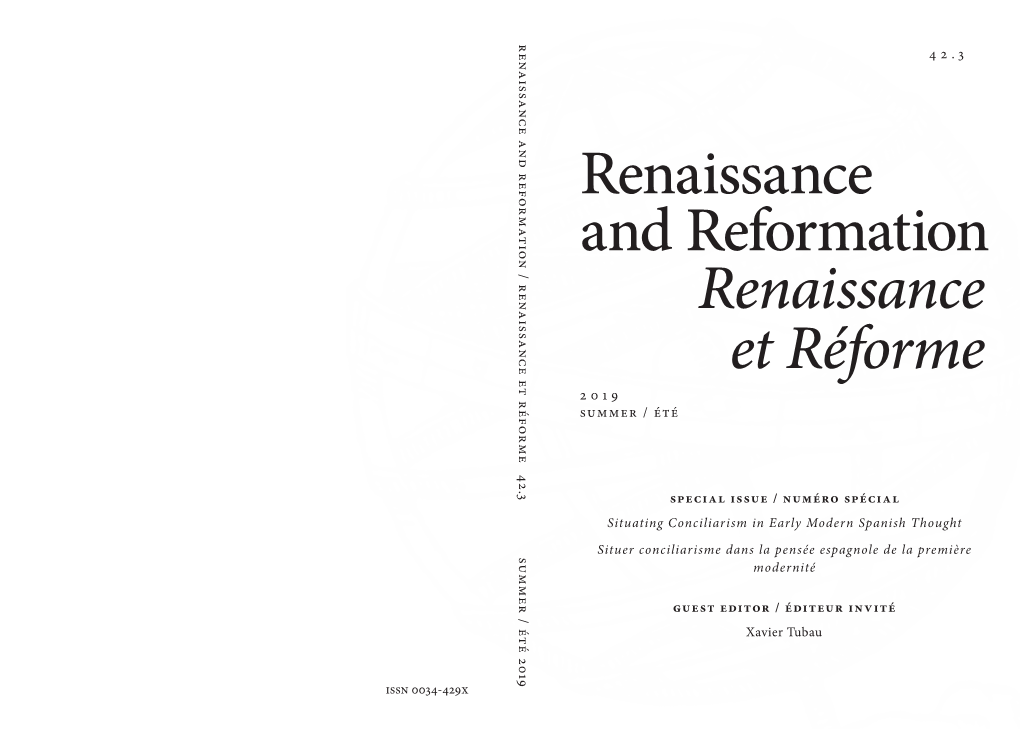 Renaissance and Reformation Renaissance Et Réforme 2019 SUMMER / Été