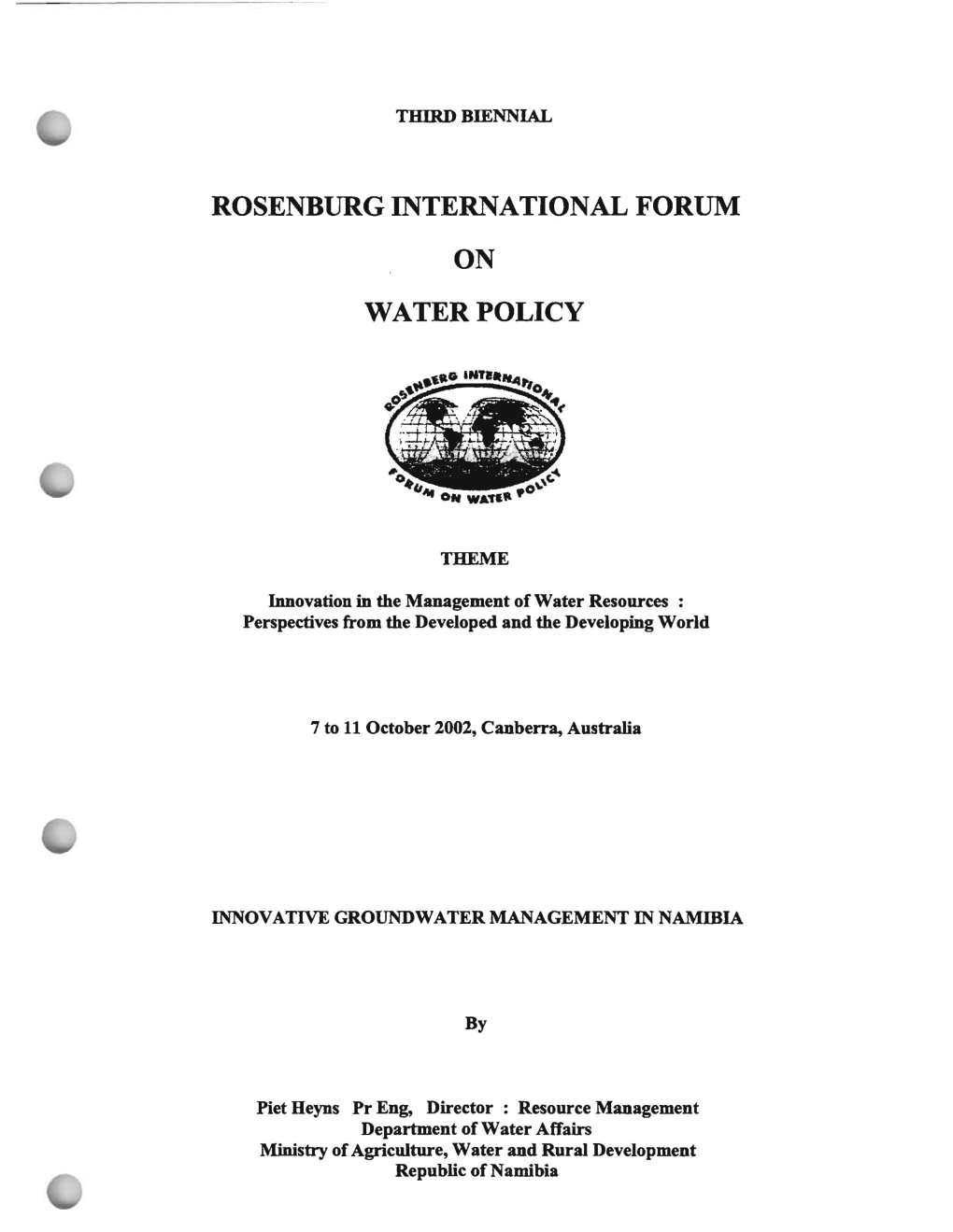 Rosenburg International Forum on Water Policy