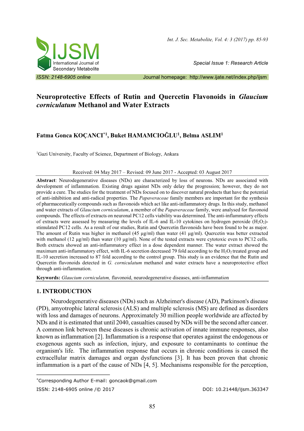 Neuroprotective Effects of Rutin and Quercetin Flavonoids in Glaucium Corniculatum Methanol and Water Extracts