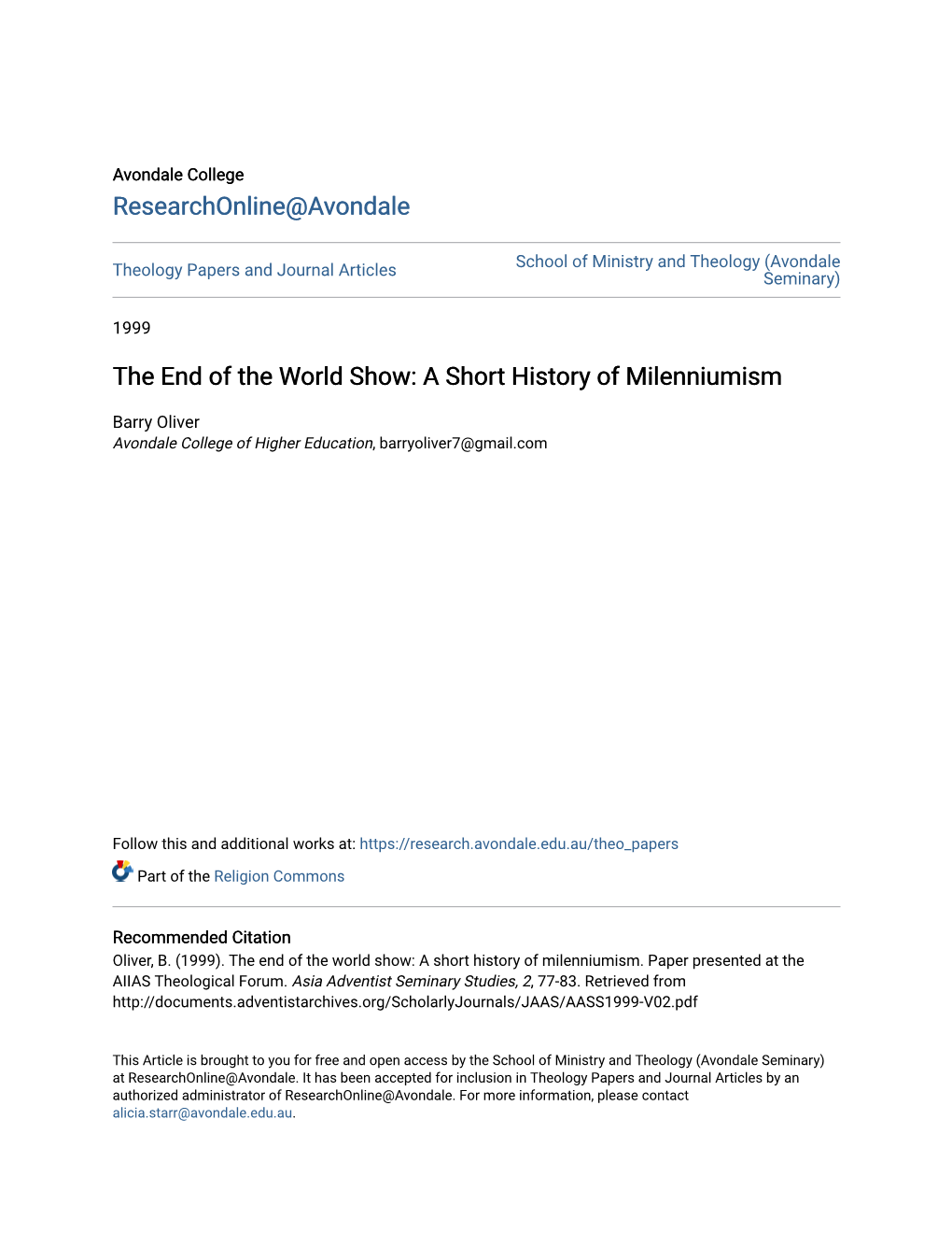 The End of the World Show: a Short History of Milenniumism