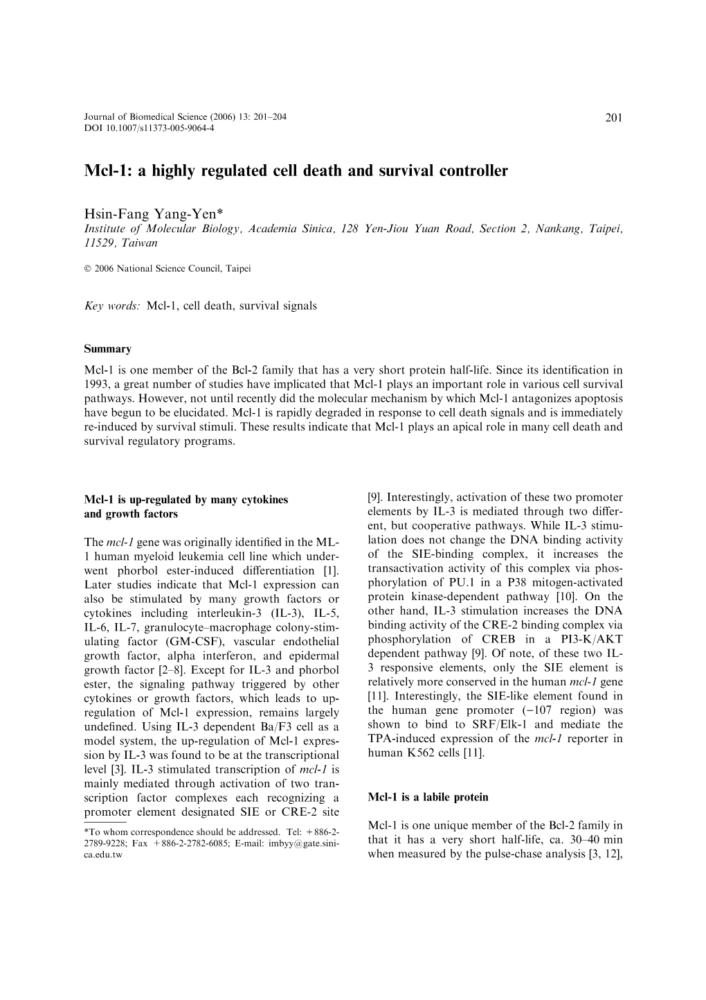 Mcl-1: a Highly Regulated Cell Death and Survival Controller