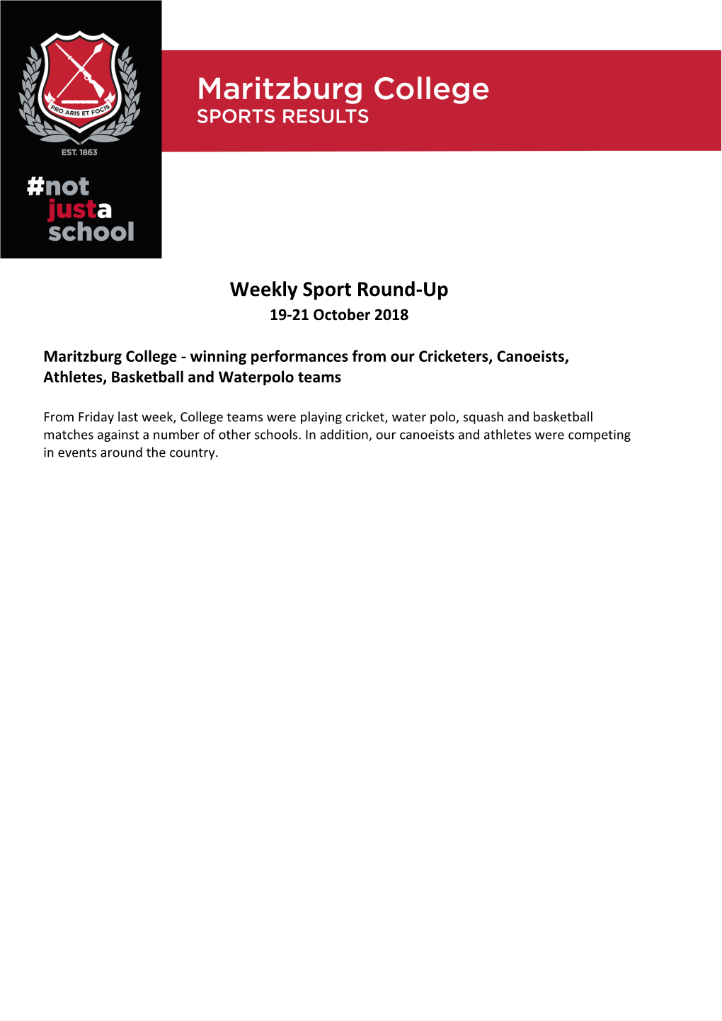 Weekly Sport Round-Up 19-21 October 2018