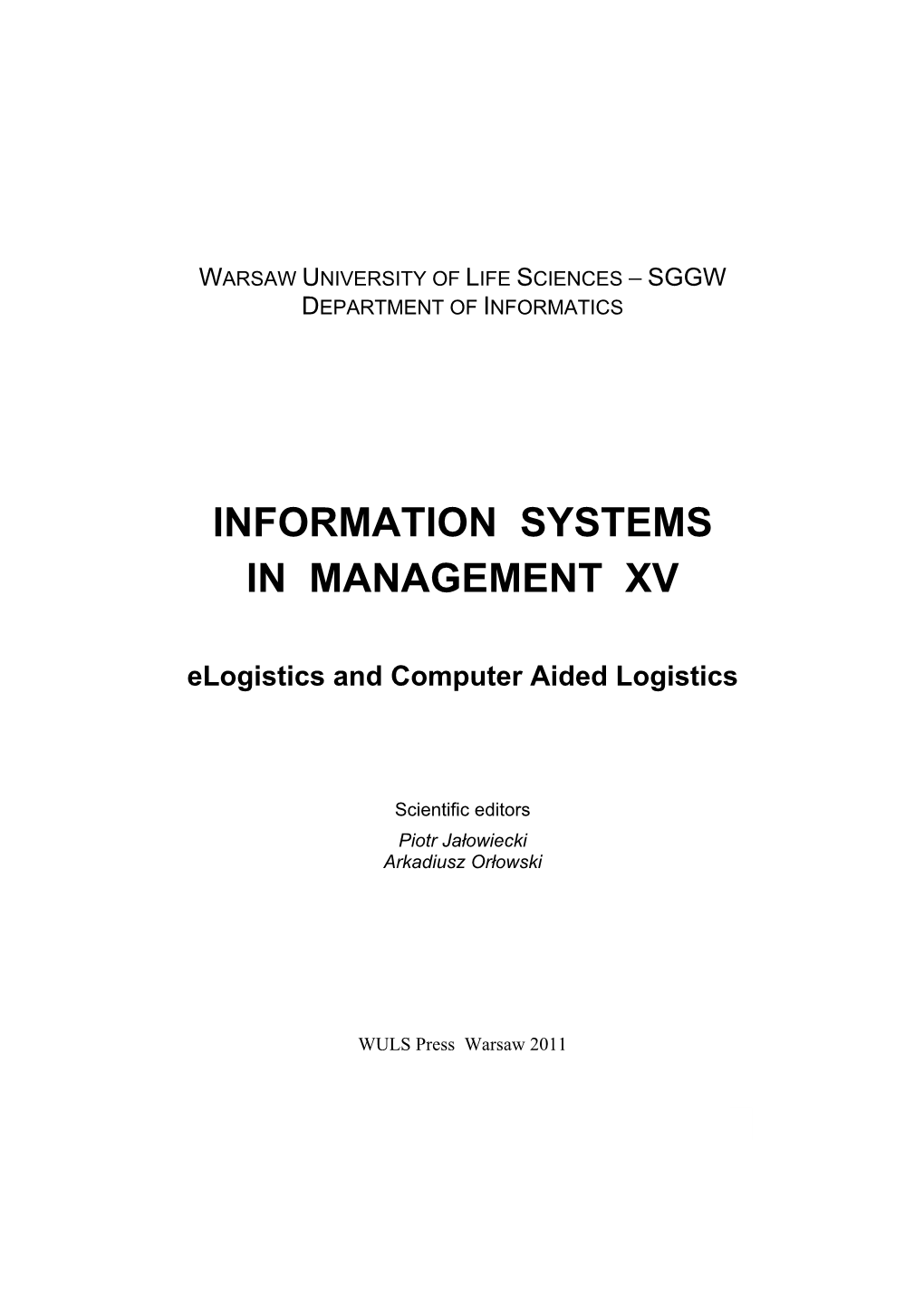 Information Systems in Management Xv