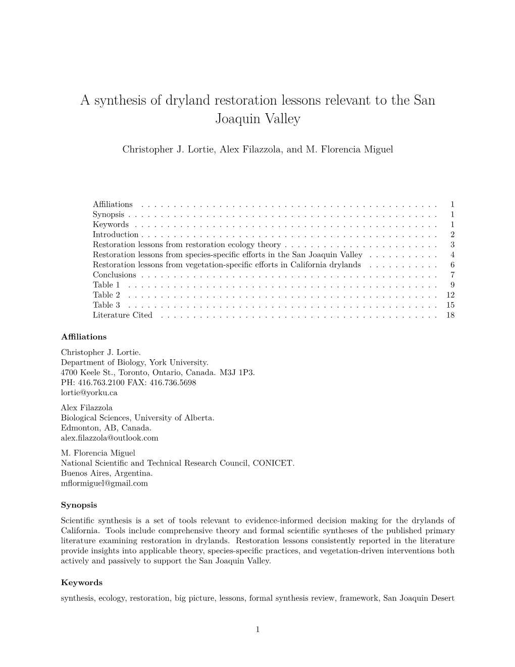 A Synthesis of Dryland Restoration Lessons Relevant to the San Joaquin Valley