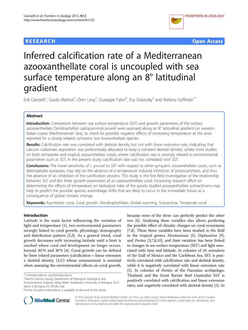 Inferred Calcification Rate of a Mediterranean Azooxanthellate