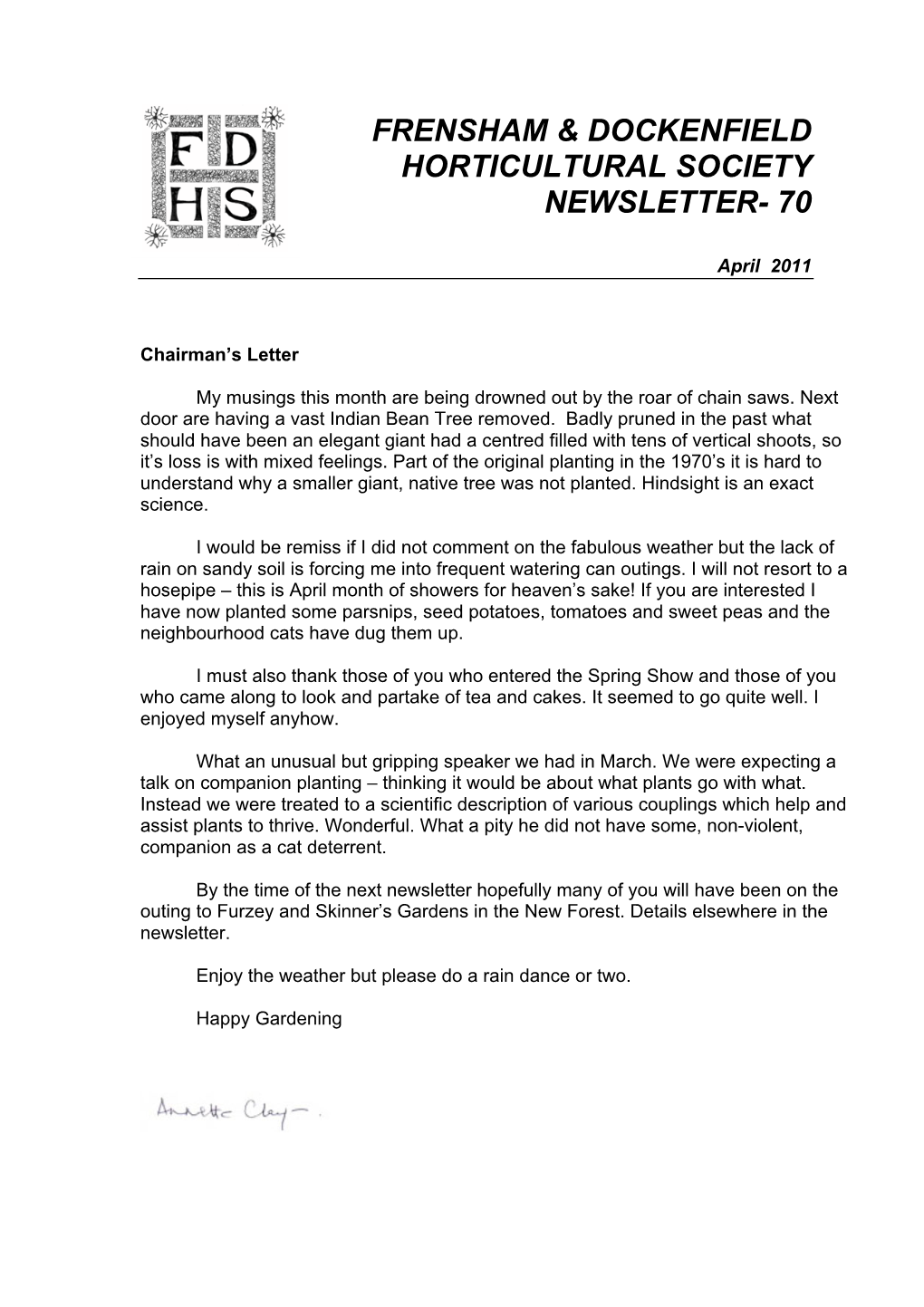 Frensham & Dockenfield Horticultural Society Newsletter