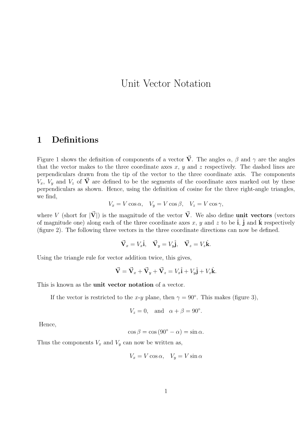 Unit Vector Notation