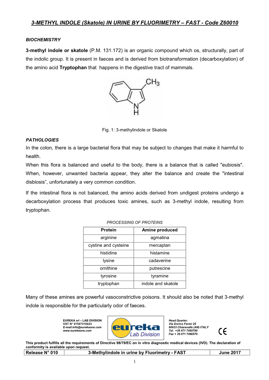 3-METHYL INDOLE (Skatole) in URINE by FLUORIMETRY – FAST - Code Z60010