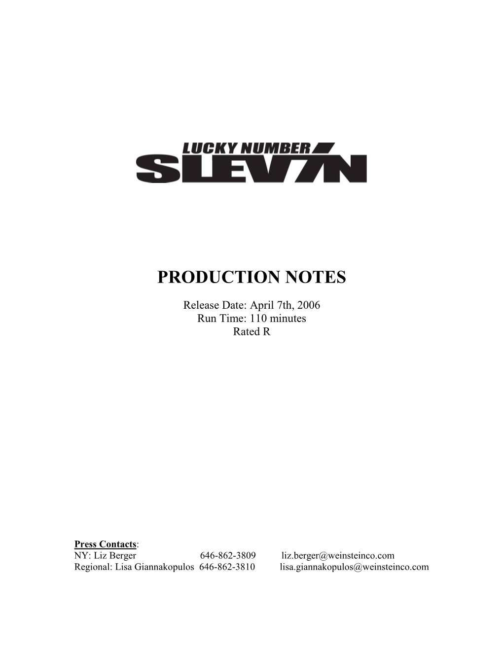 Lucky Number Slevin Production Notes