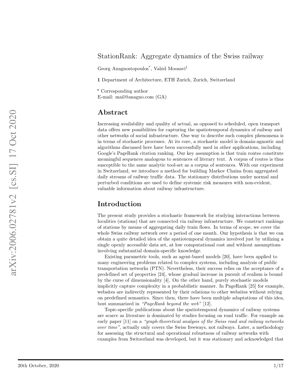 Stationrank: Aggregate Dynamics of the Swiss Railway