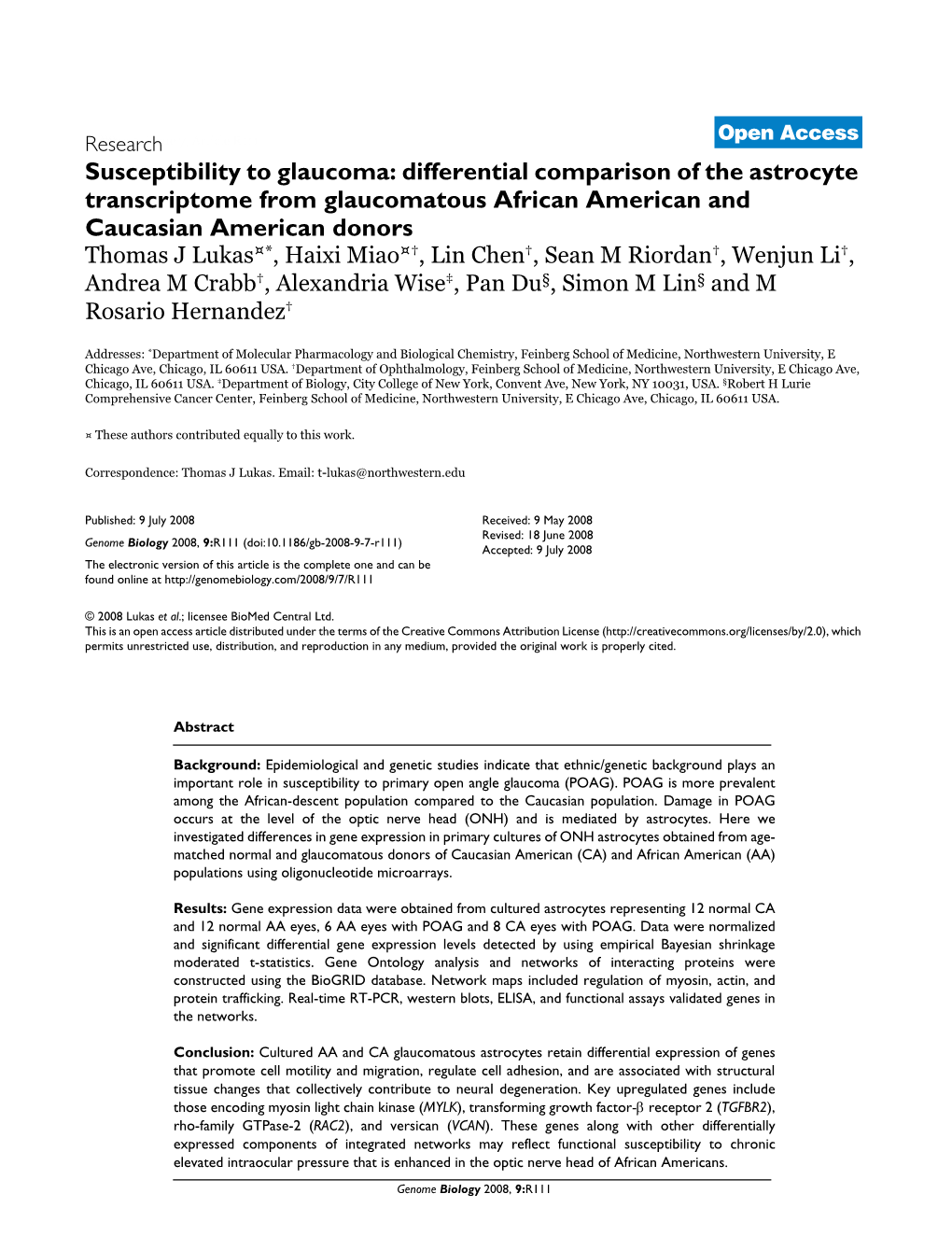 Susceptibility to Glaucoma: Differential Comparison of the Astrocyte