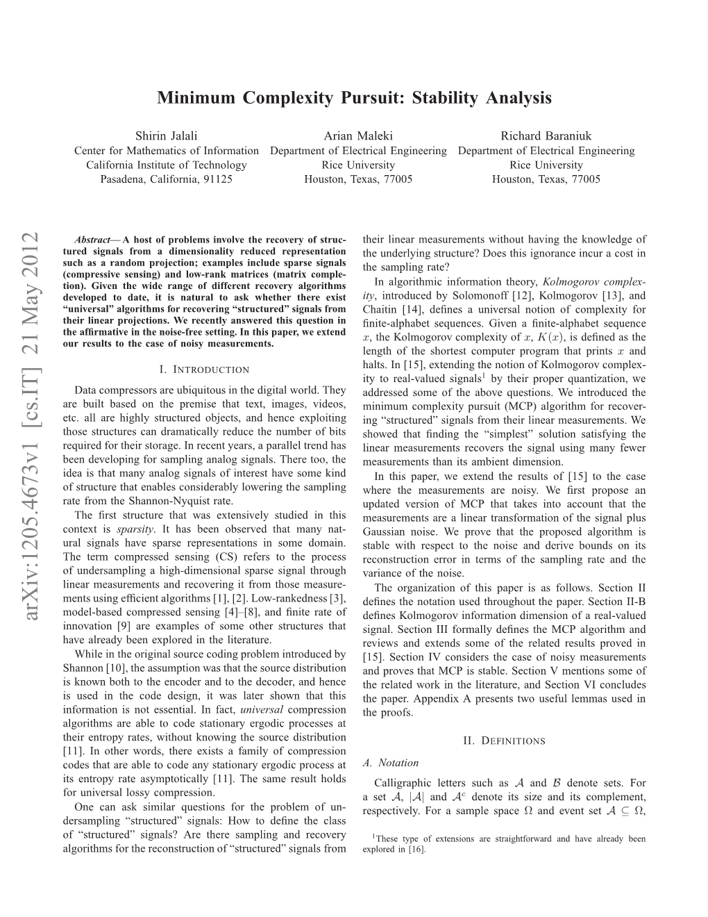 Minimum Complexity Pursuit: Stability Analysis