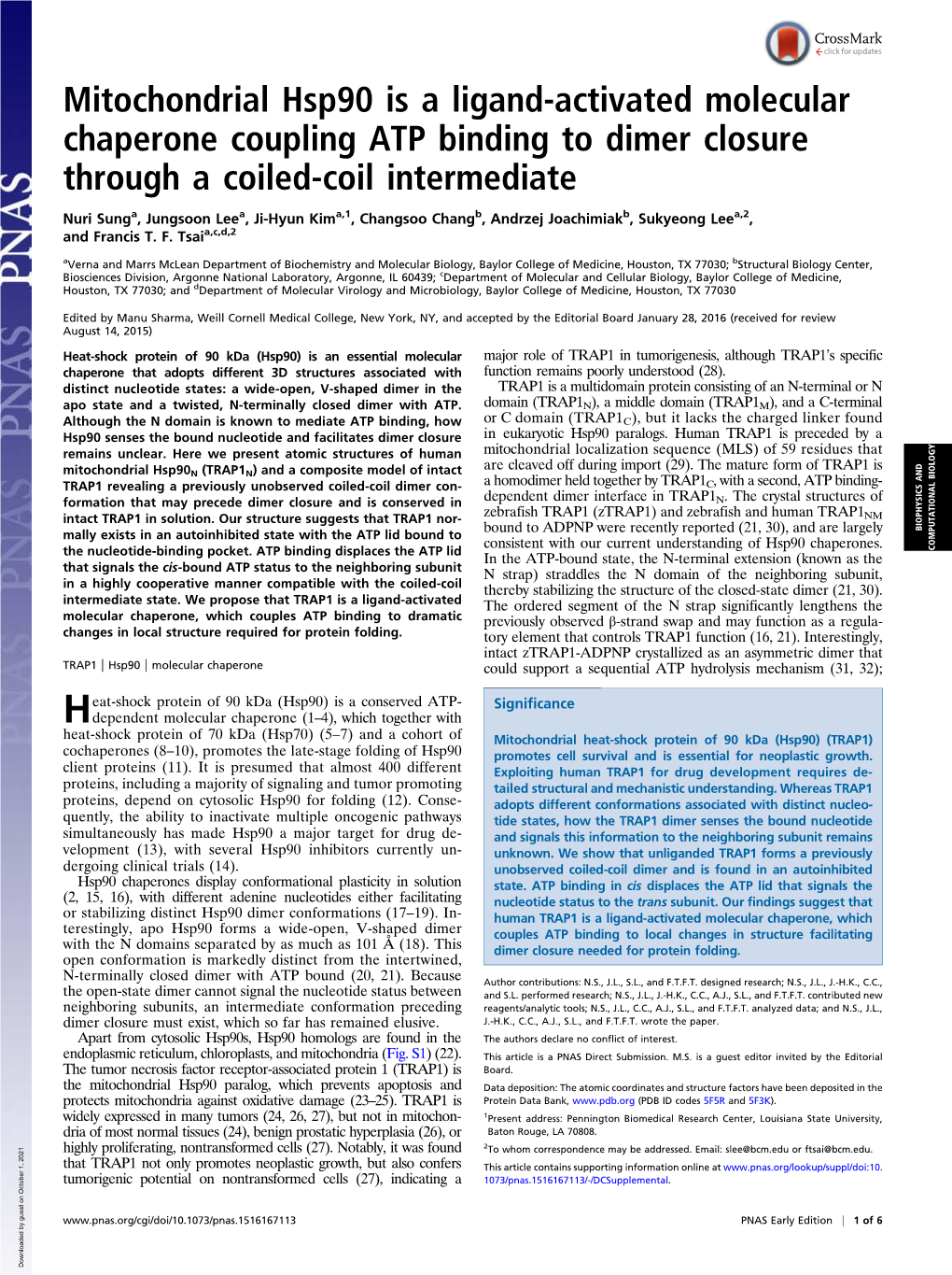 Mitochondrial Hsp90 Is a Ligand-Activated Molecular Chaperone Coupling ATP Binding to Dimer Closure Through a Coiled-Coil Intermediate