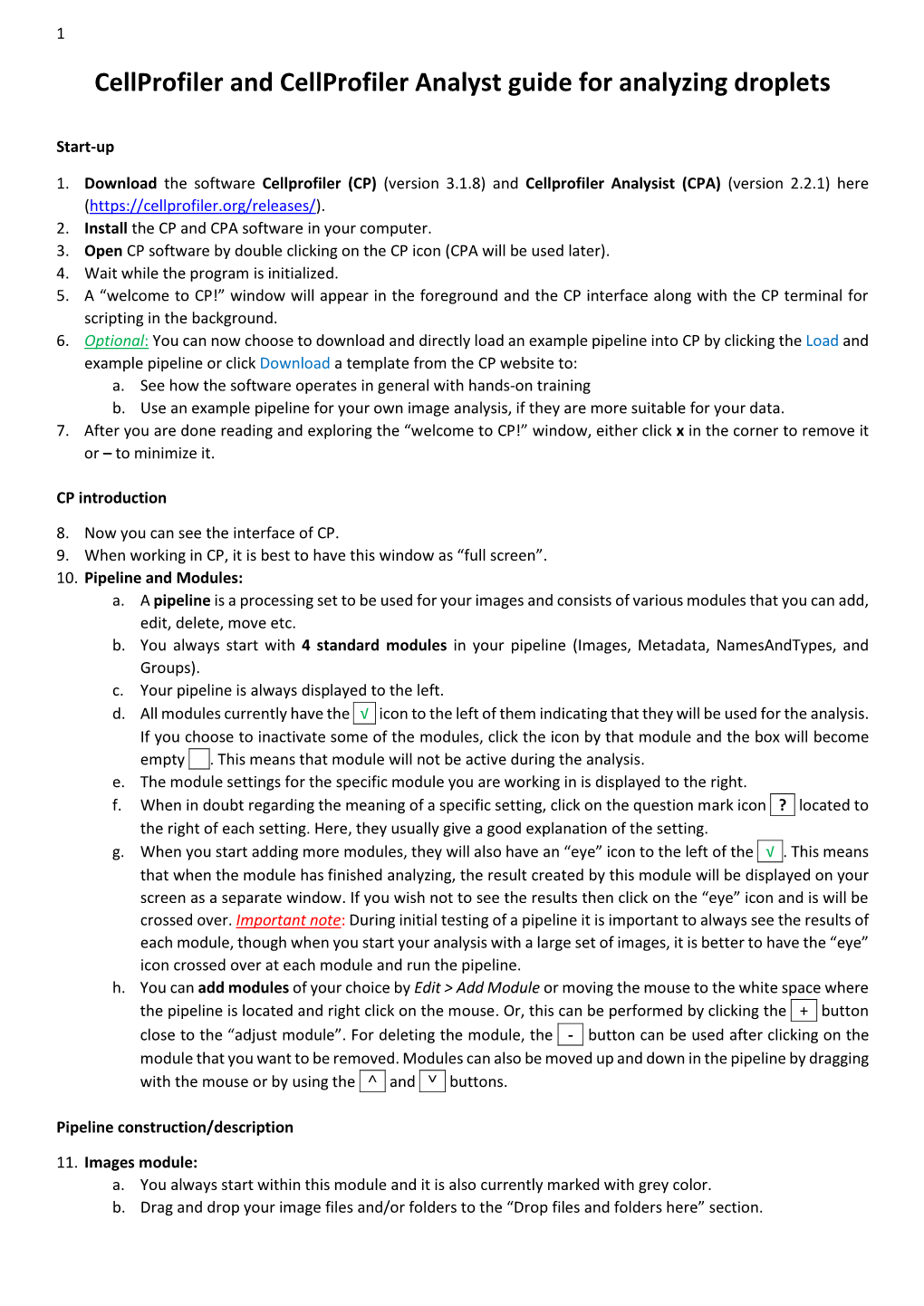 Cellprofiler and Cellprofiler Analyst Guide for Analyzing Droplets