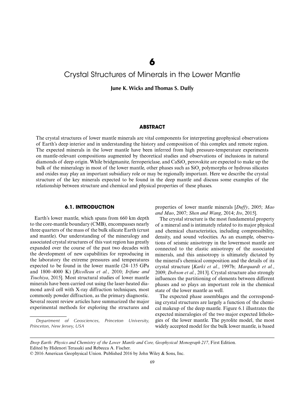 Crystal Structures of Minerals in the Lower Mantle