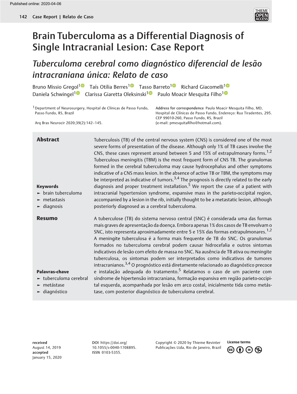 Brain Tuberculoma As a Differential Diagnosis of Single Intracranial Lesion