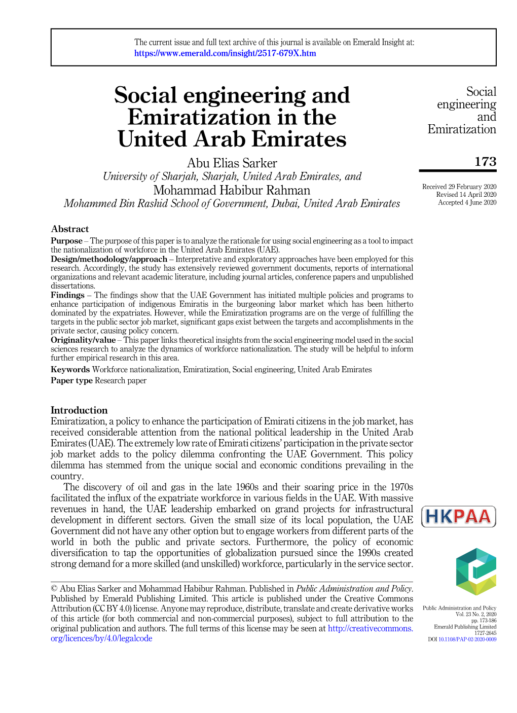 Social Engineering and Emiratization in the United Arab Emirates