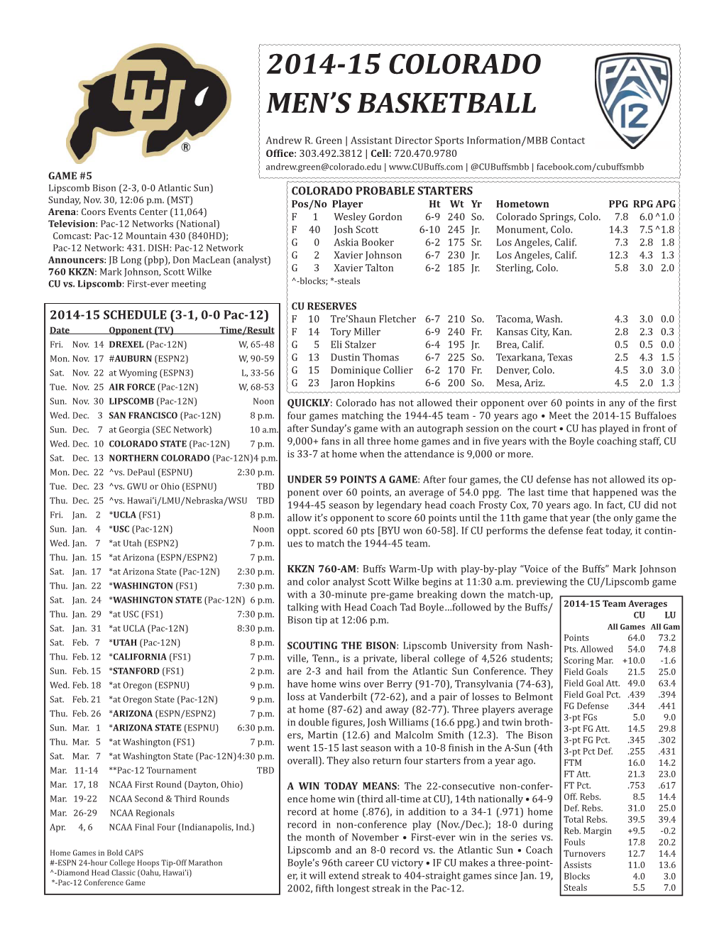 MBB Game Notes Friday.Indd