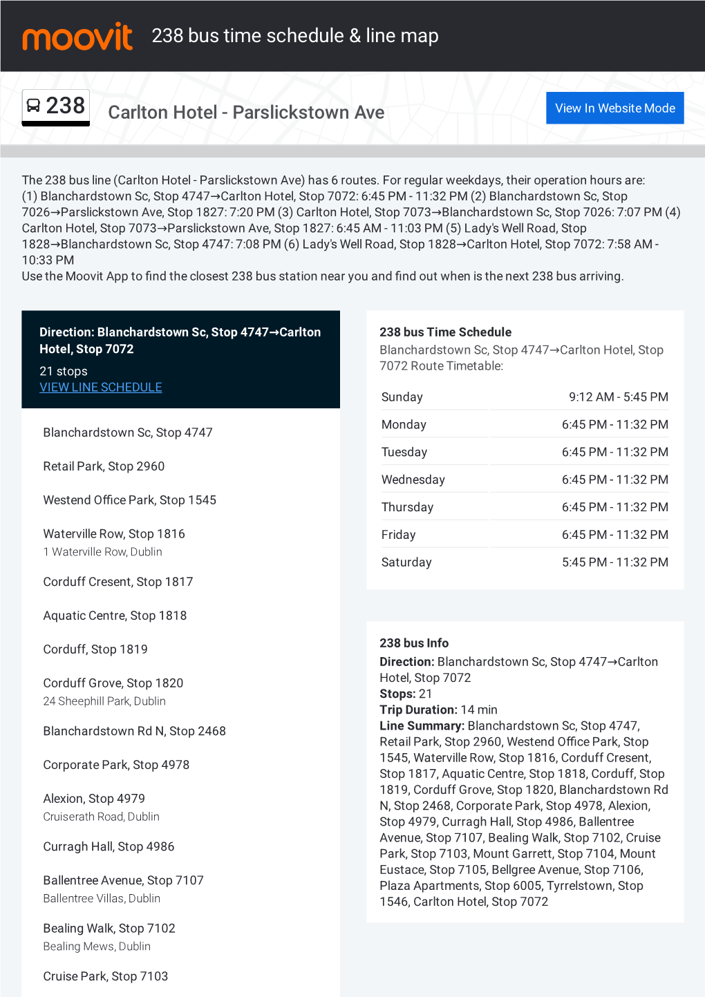 238 Bus Time Schedule & Line Route