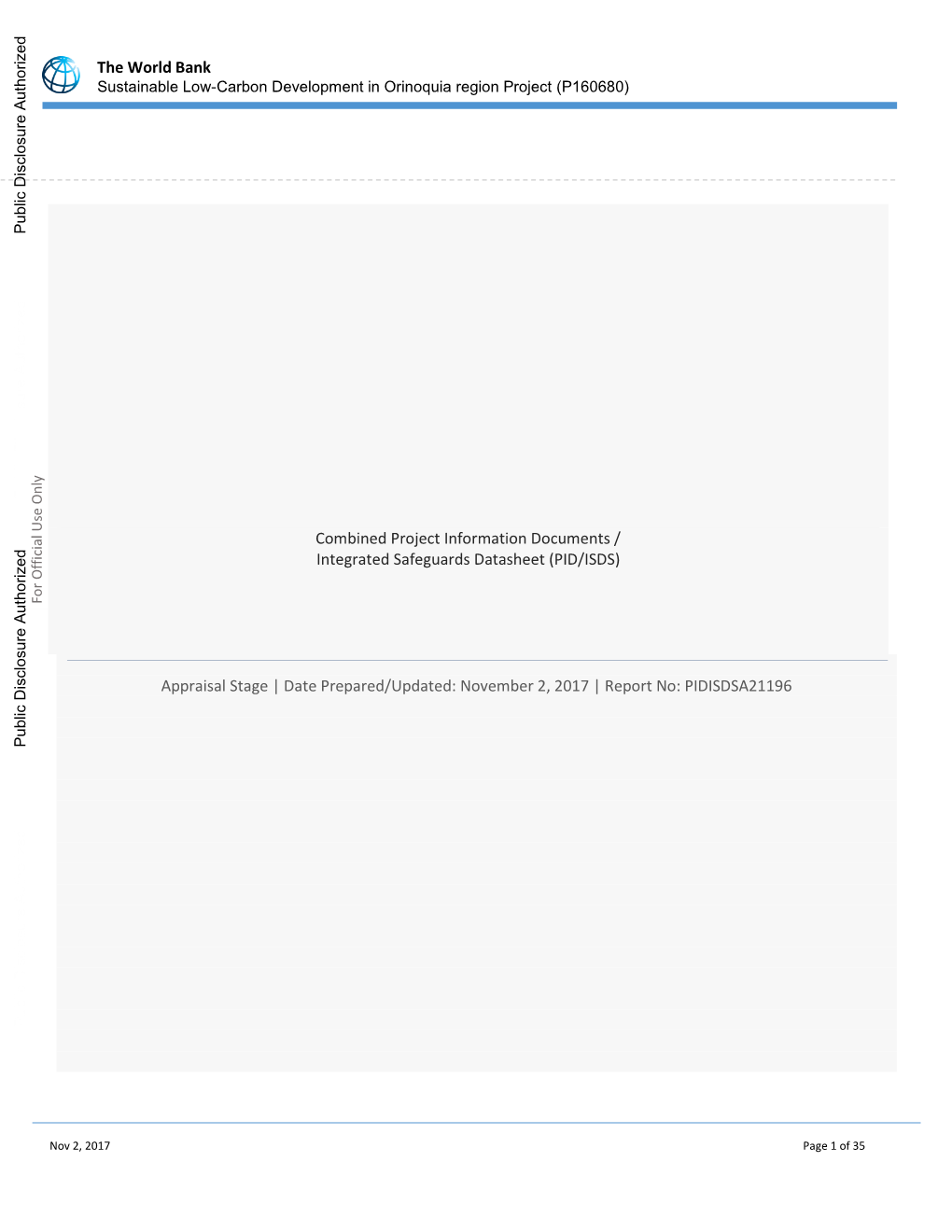 Sustainable Low-Carbon Development in Orinoquia Region Project (P160680)