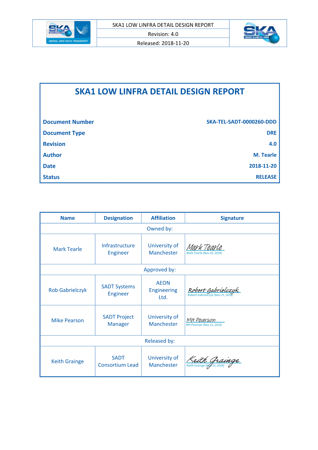 SKA1 LOW LINFRA DETAIL DESIGN REPORT Revision: 4.0 Released: 2018-11-20