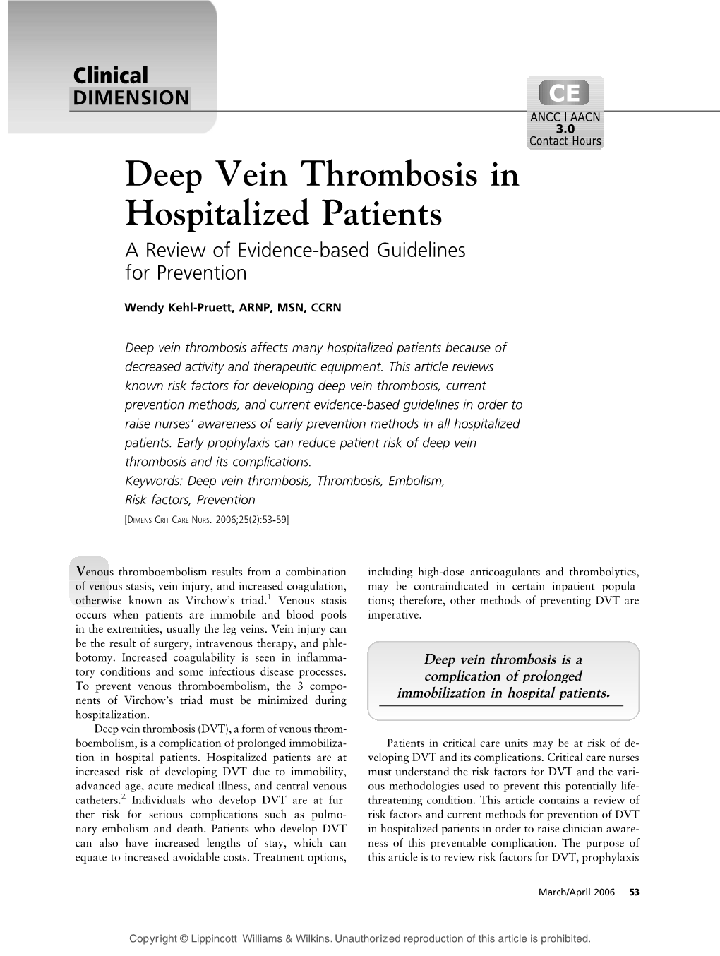 Deep Vein Thrombosis in Hospitalized Patients a Review of Evidence-Based Guidelines for Prevention