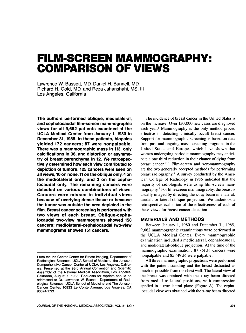 Film-Screen Mammography: Comparison of Views