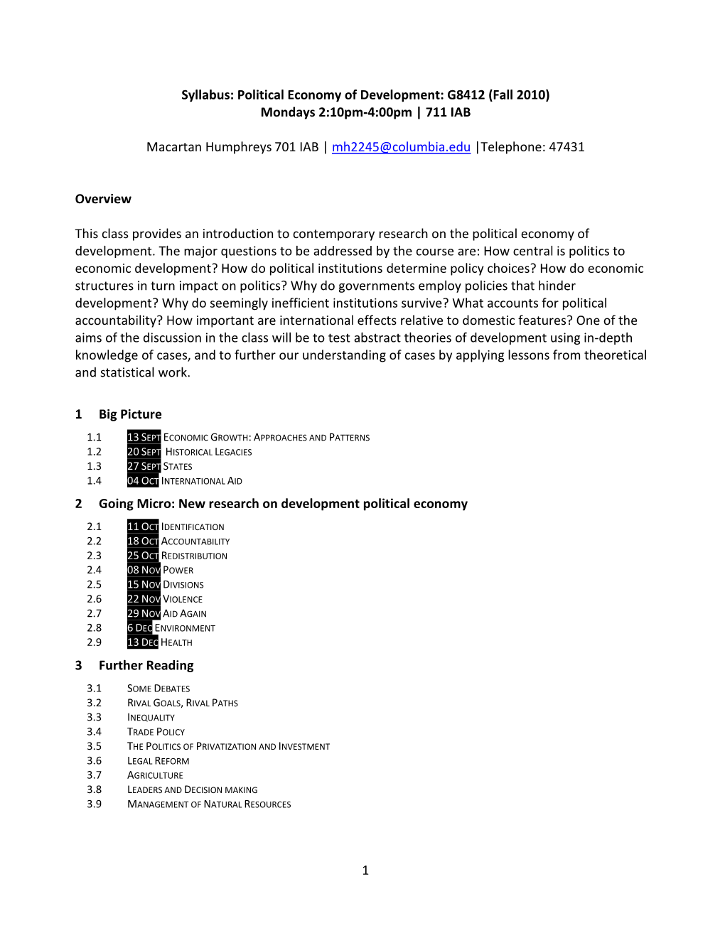 1 Syllabus: Political Economy of Development: G8412 (Fall 2010)