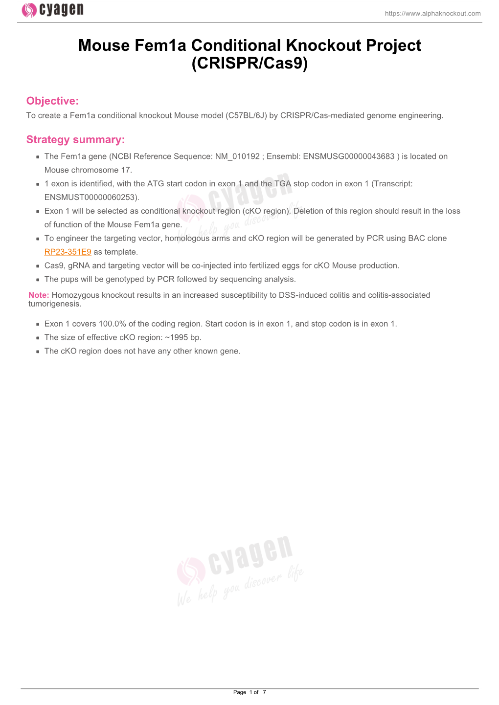 Mouse Fem1a Conditional Knockout Project (CRISPR/Cas9)