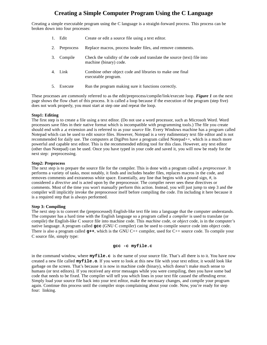 Instructions for Creating a Computer Program Using the C Langua