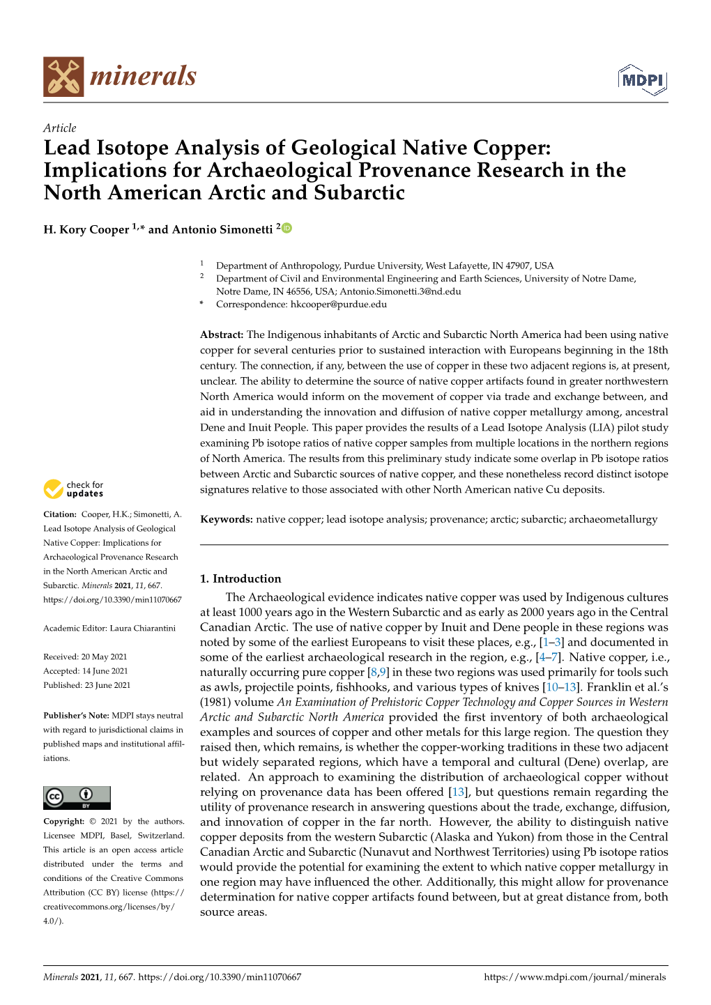 Lead Isotope Analysis of Geological Native Copper: Implications for Archaeological Provenance Research in the North American Arctic and Subarctic