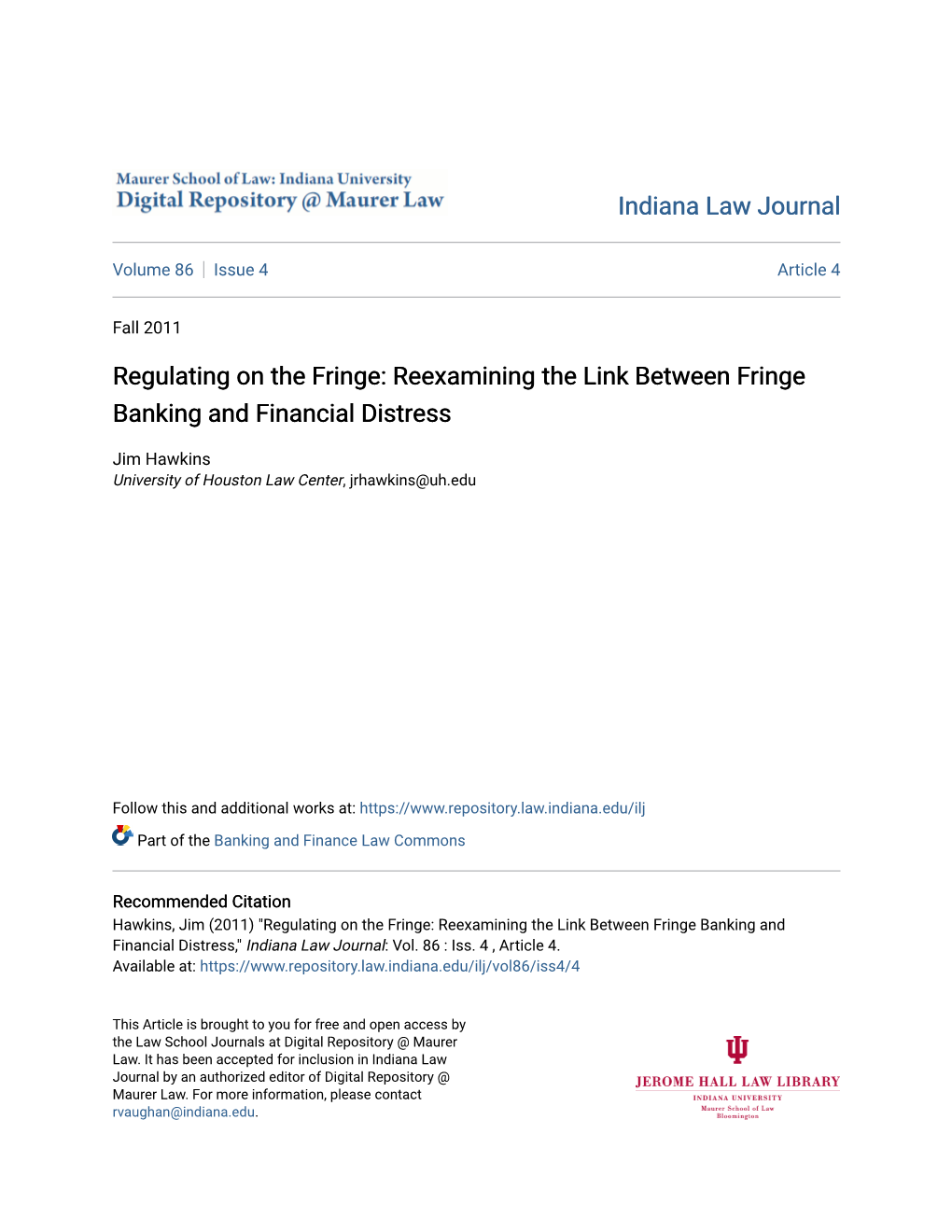 Reexamining the Link Between Fringe Banking and Financial Distress