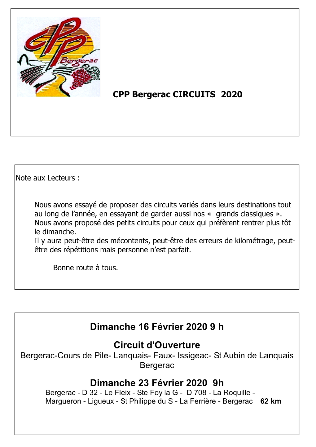 CPP Bergerac CIRCUITS 2020