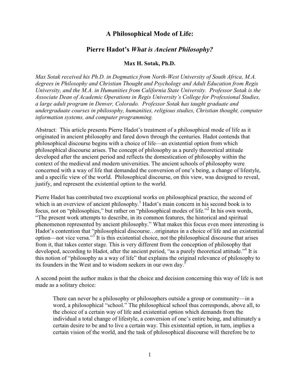 Pierre Hadot's What Is Ancient Philosophy?