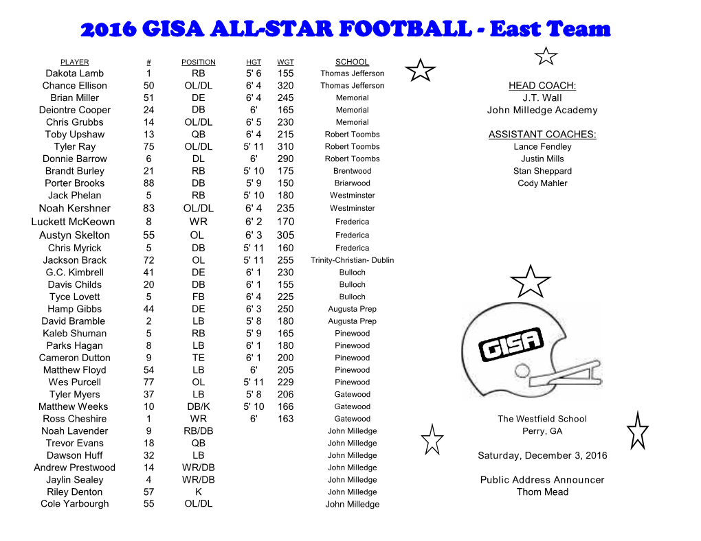 2016 GISA ALL-STAR FOOTBALL - East Team