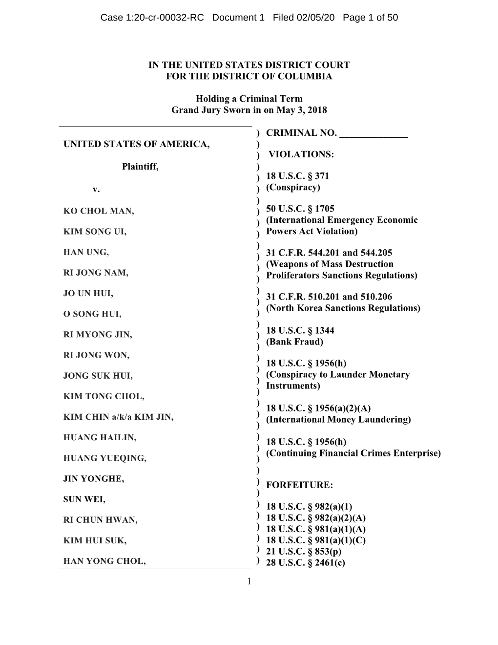 Case 1:20-Cr-00032-RC Document 1 Filed 02/05/20 Page 1 of 50