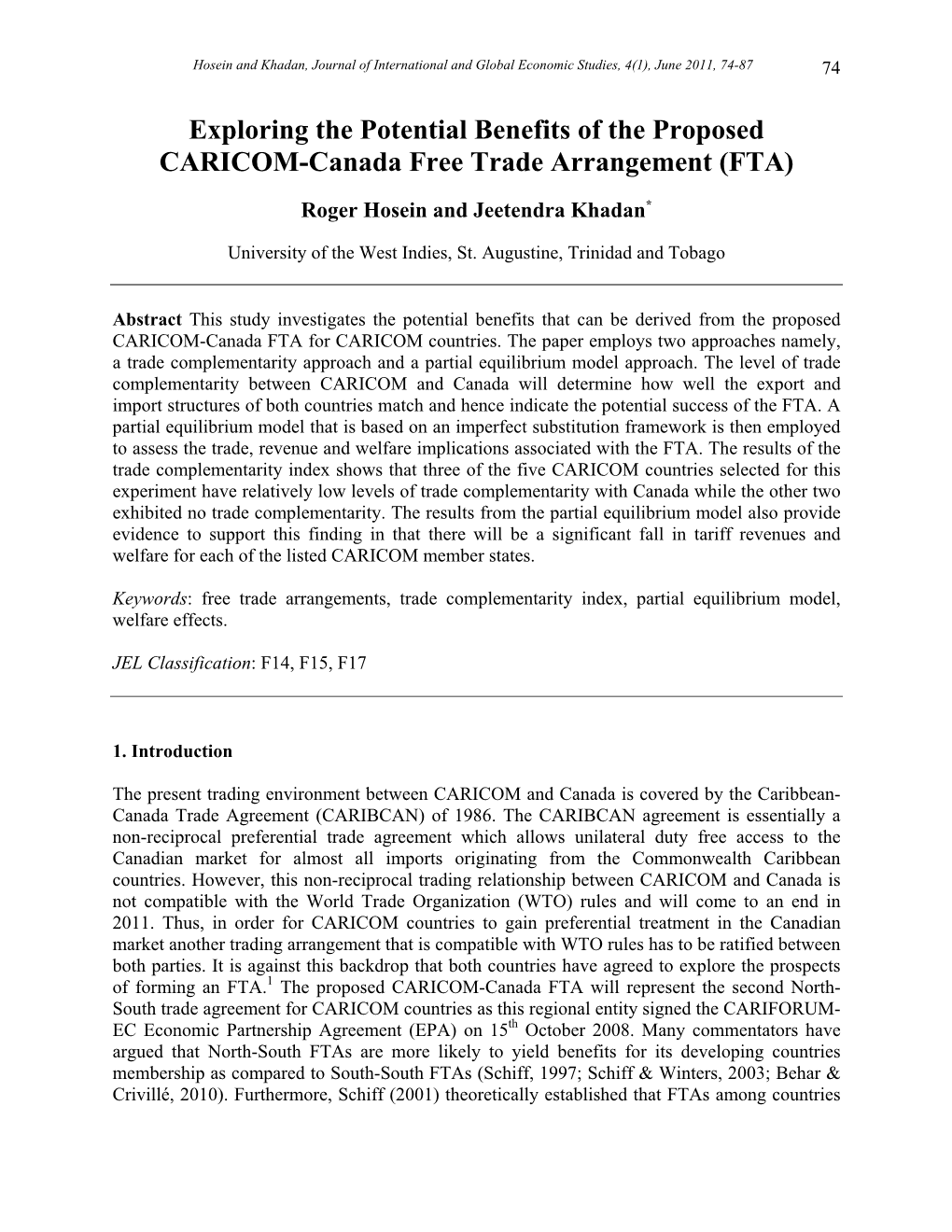 Exploring the Potential Benefits of the Proposed CARICOM-Canada Free Trade Arrangement (FTA)