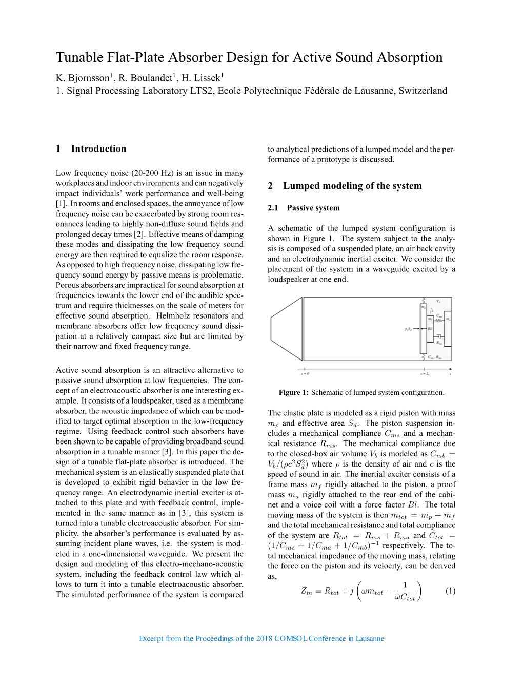 Tunable Flat-Plate Absorber Design for Active Sound Absorption K