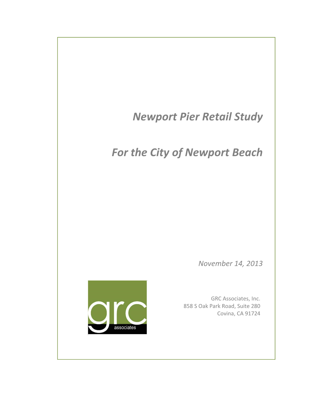 Newport Pier Retail Study for the City of Newport Beach