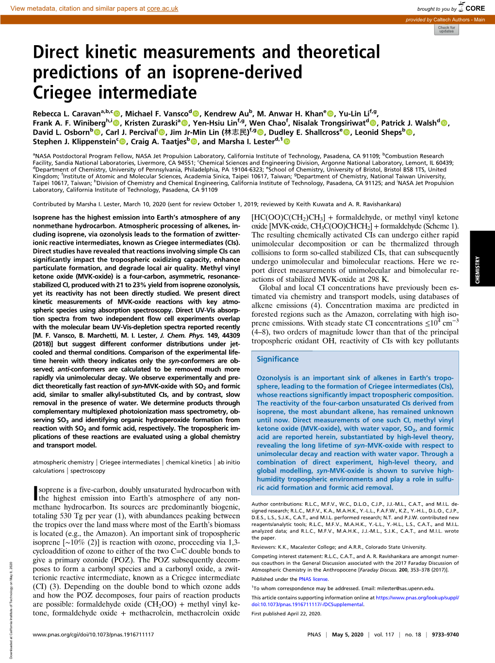 Direct Kinetic Measurements and Theoretical Predictions of an Isoprene-Derived Criegee Intermediate