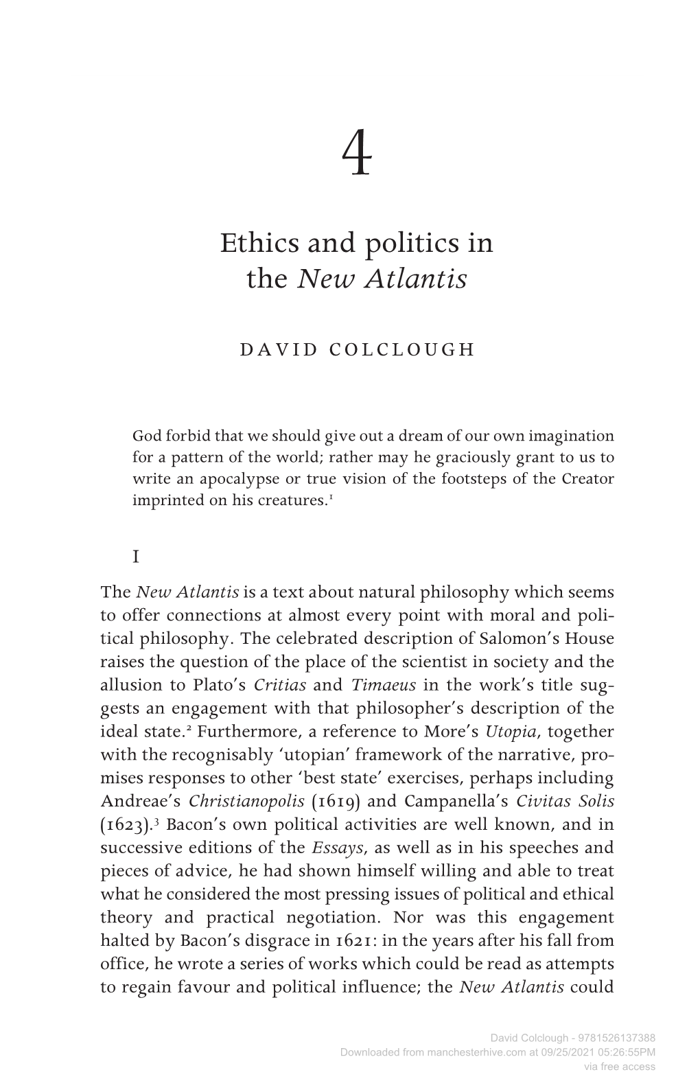 Ethics and Politics in the New Atlantis