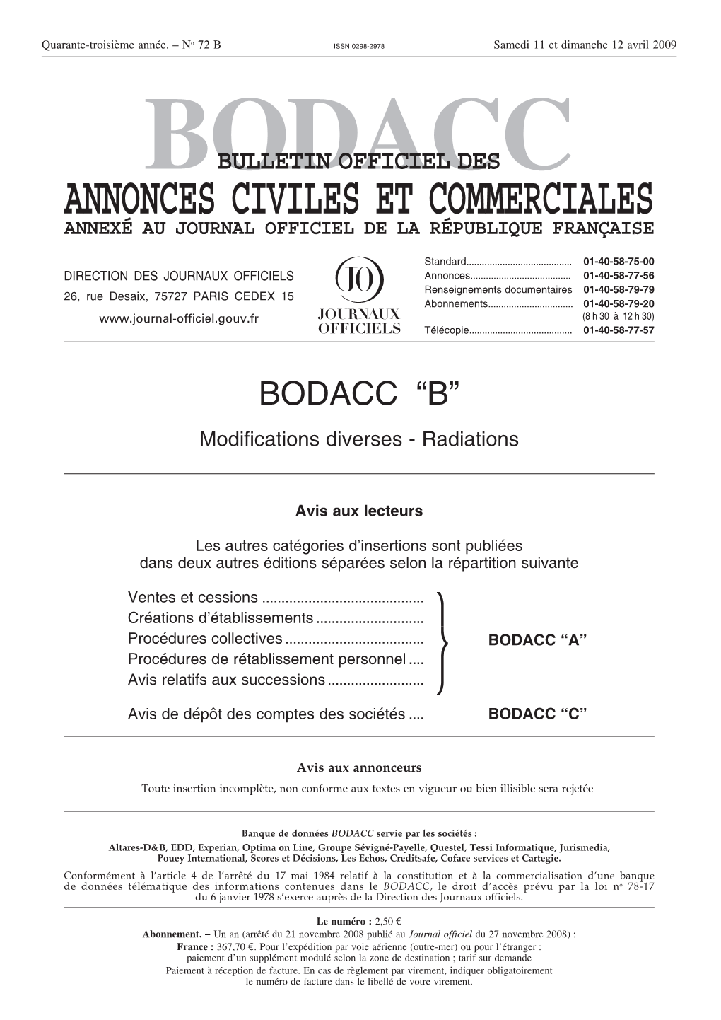 Bodacc Bulletin Officiel Des Annonces Civiles Et Commerciales Annexé Au