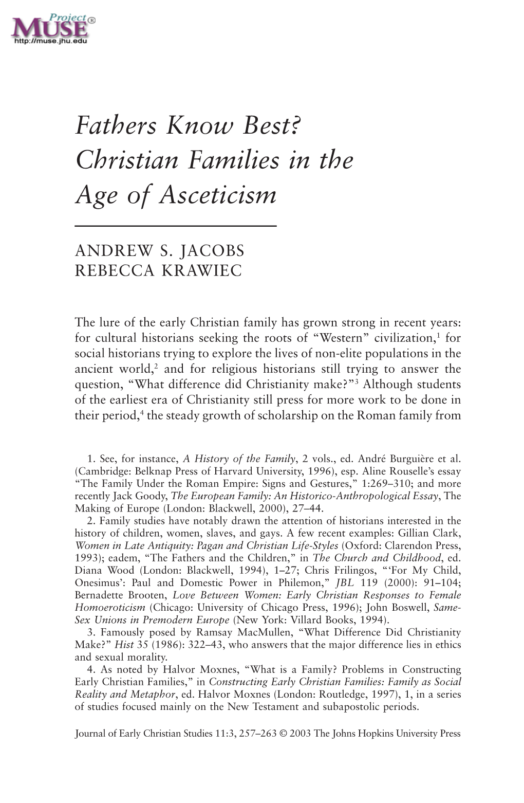 Fathers Know Best? Christian Families in the Age of Asceticism
