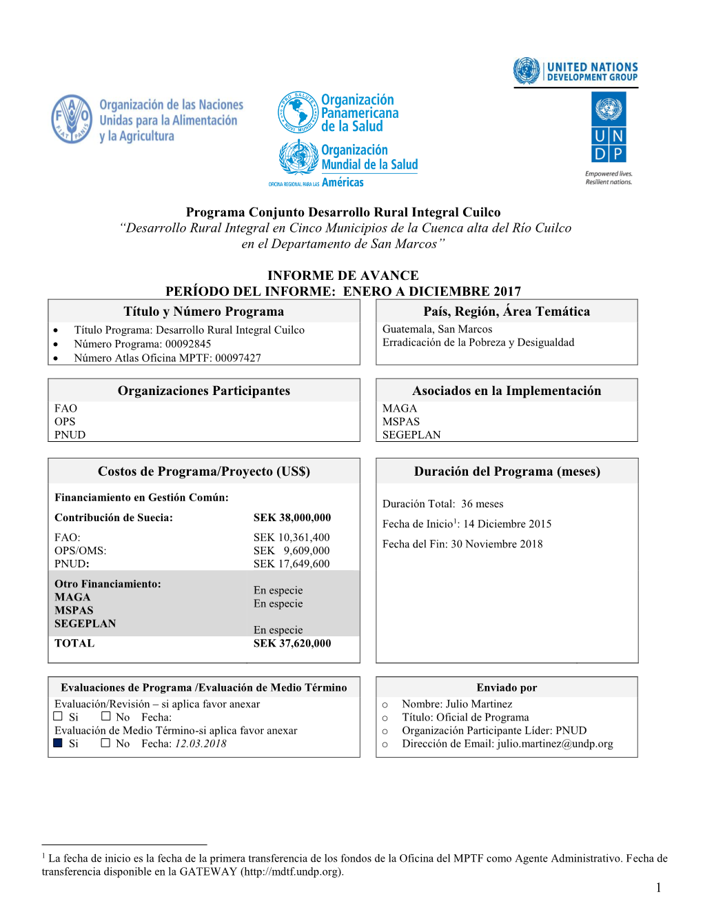 1 Programa Conjunto Desarrollo Rural Integral Cuilco