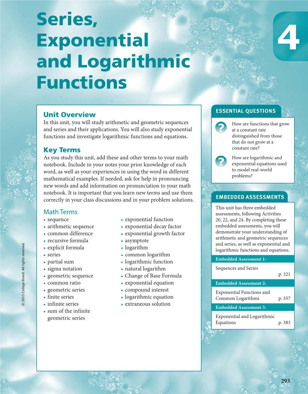 Series, Exponential and Logarithmic Functions Lesson 19-1 ACTIVITY 19 Arithmetic Sequences Continued