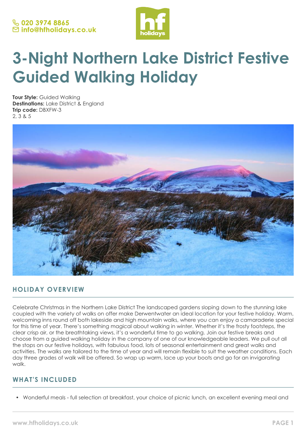 3-Night Northern Lake District Festive Guided Walking Holiday