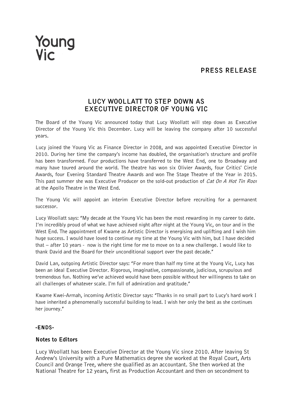 Press Release Lucy Woollatt to Step Down As Executive